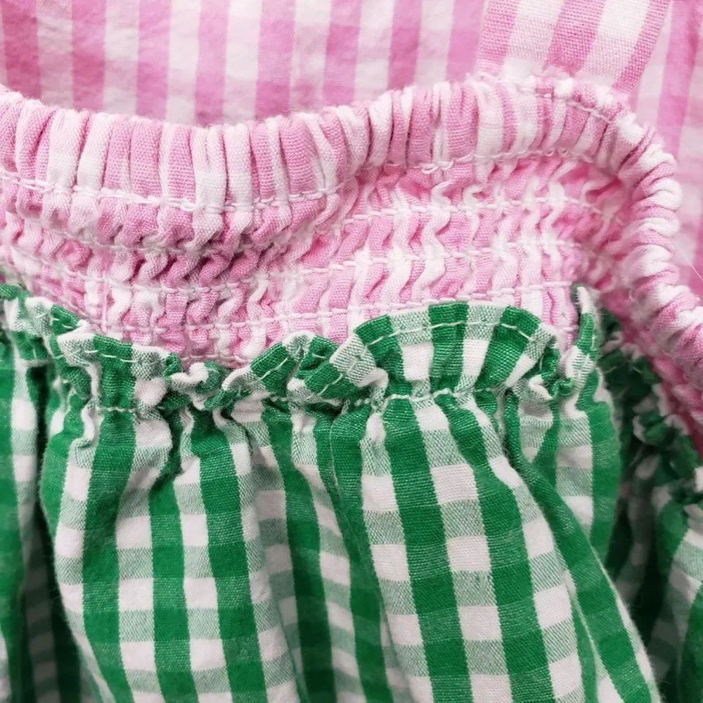Girls Crown & Ivy Gingham‎ Pink, Green, Blue Tiered Sleeveless Dress Size 4T